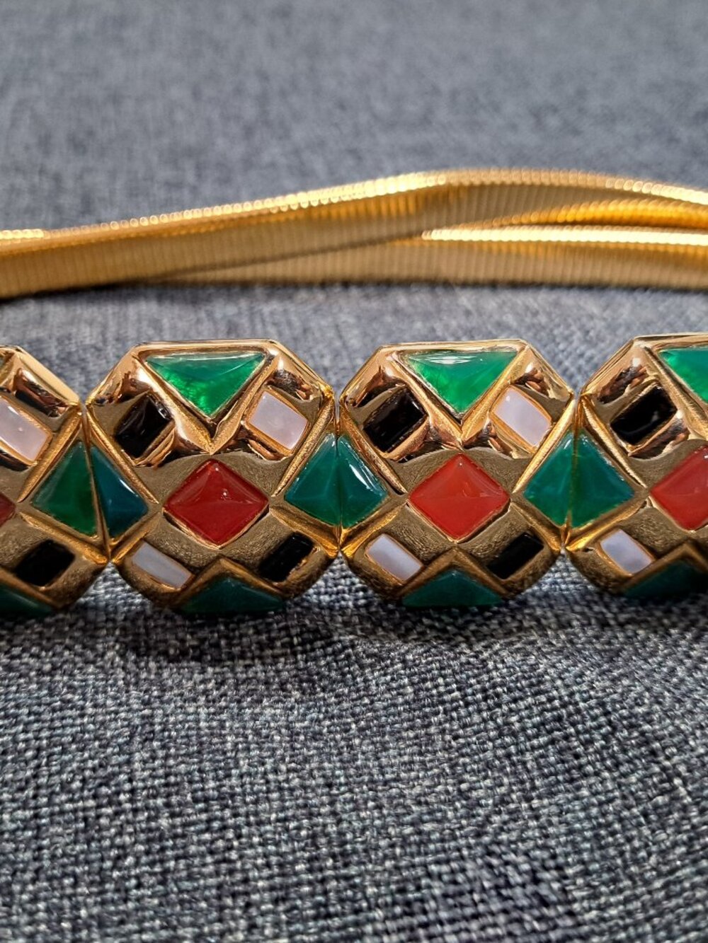 RARE JUDITH LIEBER GOLD TONE ENAMEL VINTAGE STRETCH BELT LADIES SMALL -MED